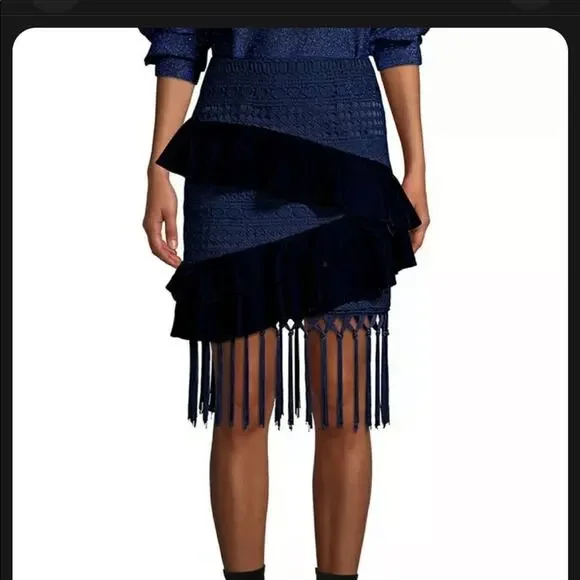 PatBo navy velvet and crochet fringe skirt size 0 brazil 32 - Picture 2 of 10